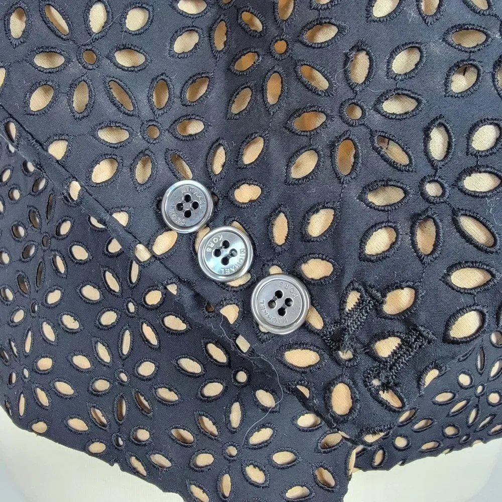 Michael Kors Made In Italy Black Caramel Cotton Silk Embroidered Cutout Blazer 6
